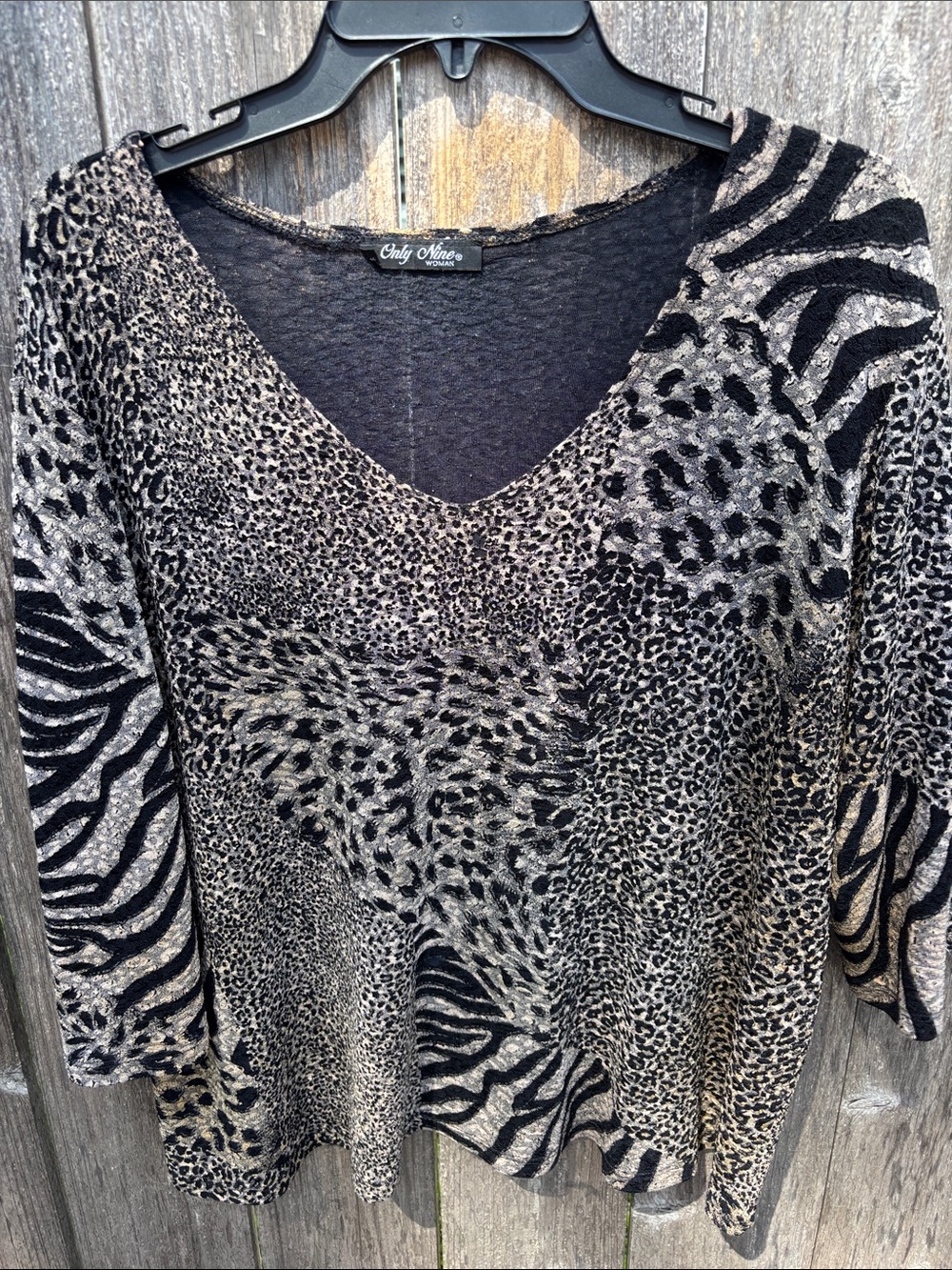 Only Mine Black and Taupe Mixed Animal Print V-Neck Top